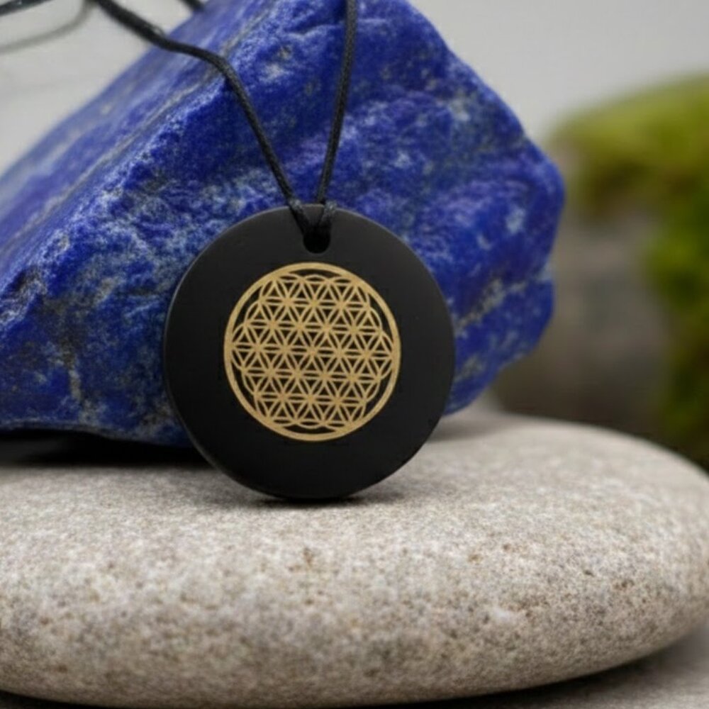 Flower of Life Round Shungite Pendant Protection